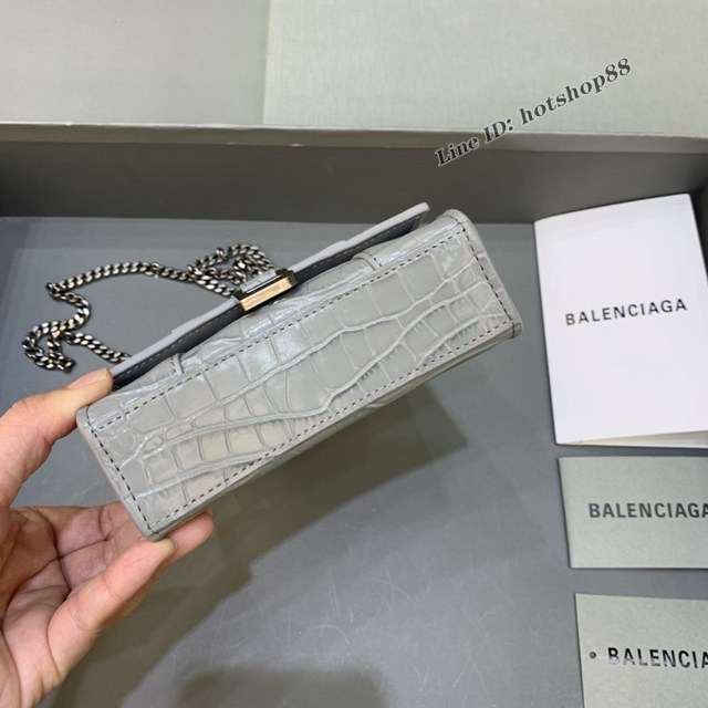 Balenciaga專櫃爆款mini Hourglass沙漏包 巴黎世家鱷魚紋深灰色超迷你號手提肩背女包 fyj1556